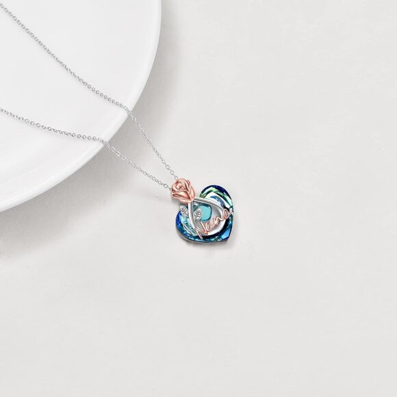 925 Sterling Silver Rose Love Heart Pendant Necklace for Mom Grandma Nana Wife A - Picture 4 of 7